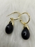 Brinco Mini Argola com Obsidiana Negra – Banhado a Ouro 18K -Proteção e Purificação.