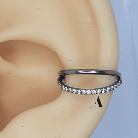 Argola clicker dupla , 1 lisa 1 cravejada TN0223