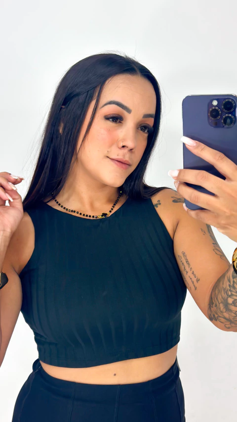 Cropeed zara canelado - Preto - comprar online