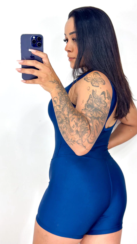 Macacão curto Costa nua - Azul marinnho - comprar online