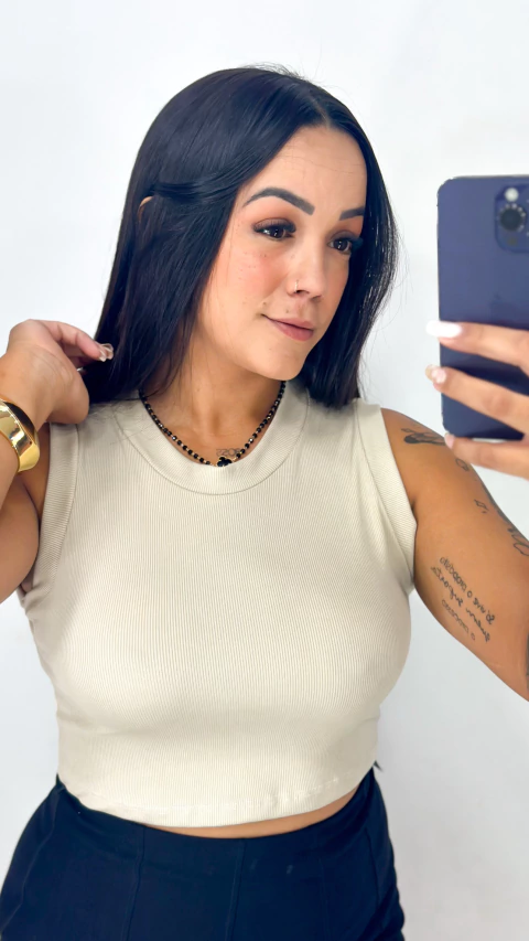 Cropeed básic cavado - Bege - comprar online