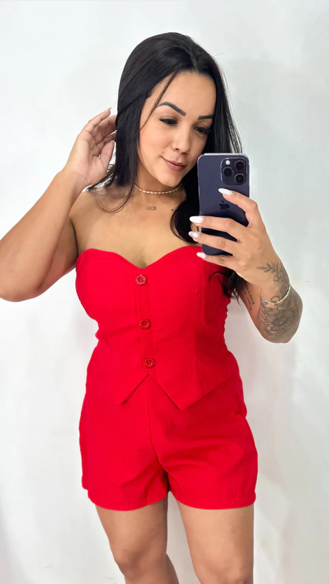 Macaquinho botões - Vermelho - comprar online