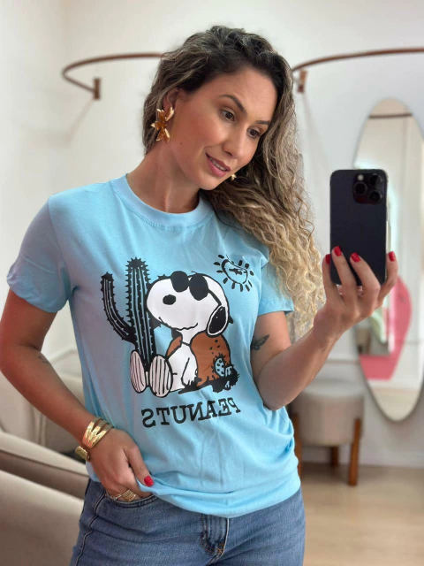 Camiseta T-shirt Tam Único - Cor Azul - Snoppy - comprar online