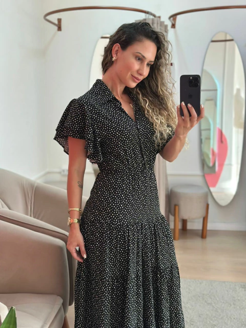 Vestido Poá com botões