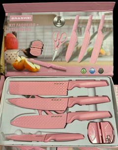 ESPECTACULAR JUEGO DE CUCHILLAS + TIJERA ROSA