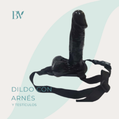 Dildo con testículos y arnés (16,5 X 3,5 cm) - comprar online