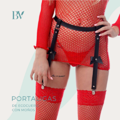 Portaligas de ecocuero con moños