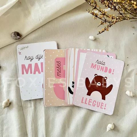 Baby Cards, Tarjetas Cumple Mes. Bosquecito Rosa