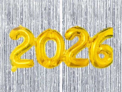 KIT DECORAÇÃO ANO NOVO 2026 BALÃO + CORTINA PRATA