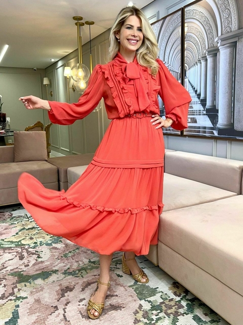 VESTIDO CHIFFON COM BABADOS