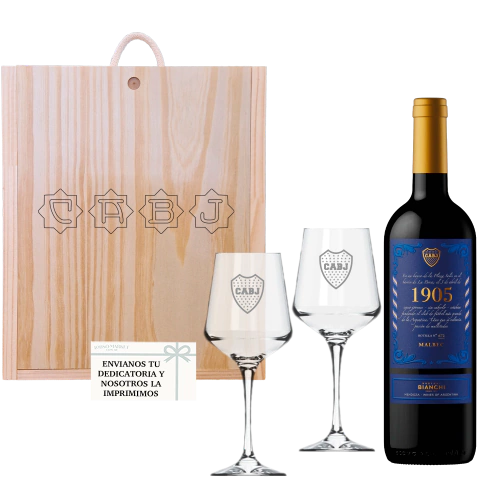 Imagen de Estuche Grabado Vino Boca Juniors 1905 750 Ml Con Copas