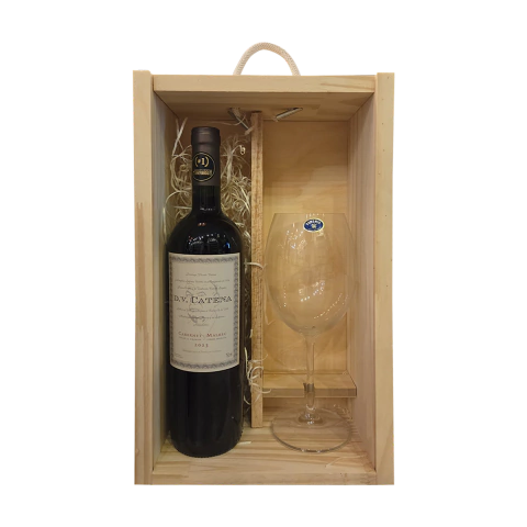 DV Catena Cabernet Malbec estuche de madera con copa