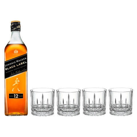 Johnnie Walker Black Label 750ml + 4 Vasos Vasos Cristal Sof