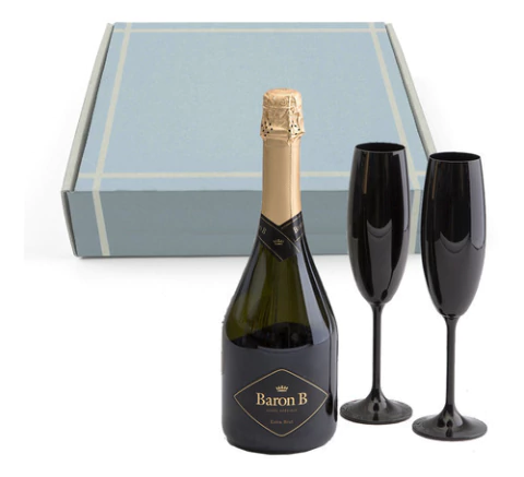 Caja Regalo Baron B Extra Brut + Copa Cristal Negras X2