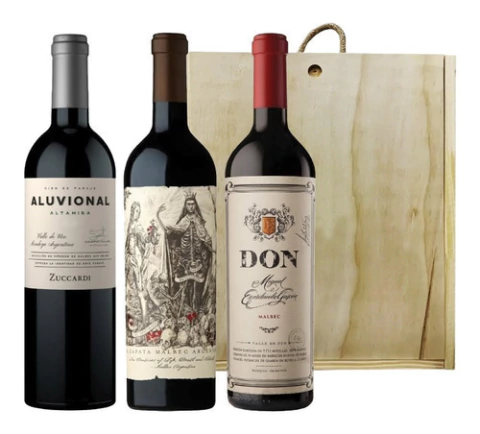 Caja Madera Vino Don + Argentino Malbec + Aluvional Zuccardi - comprar online