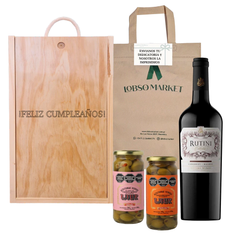 Estuche regalo Rutini Cabernet Malbec y Aceitunas Laur - comprar online