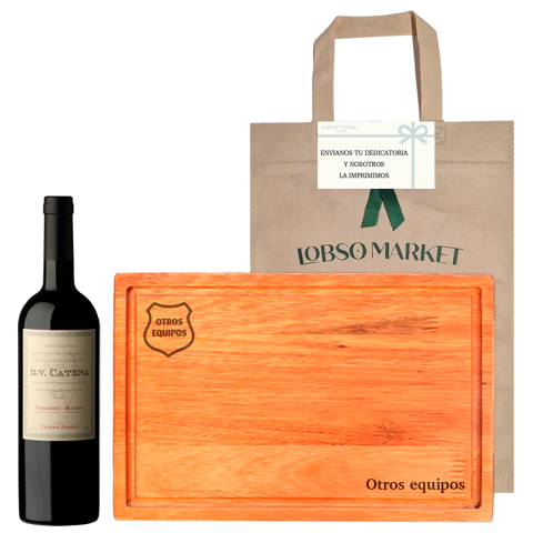 Kit Regalo Tabla Madera grabada Equipos 40x25 + Vino Dv Cabernet Malbec - comprar online