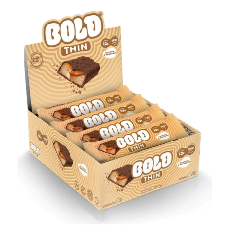 BARRINHA 12G PROTEÍNA BOLD THIN CARAMELO E AMENDOIM 12 UND