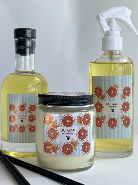 Go Goji - Kit Vela aromática 190g, Difusor de ambientes 250mL e Home Spray 280mL