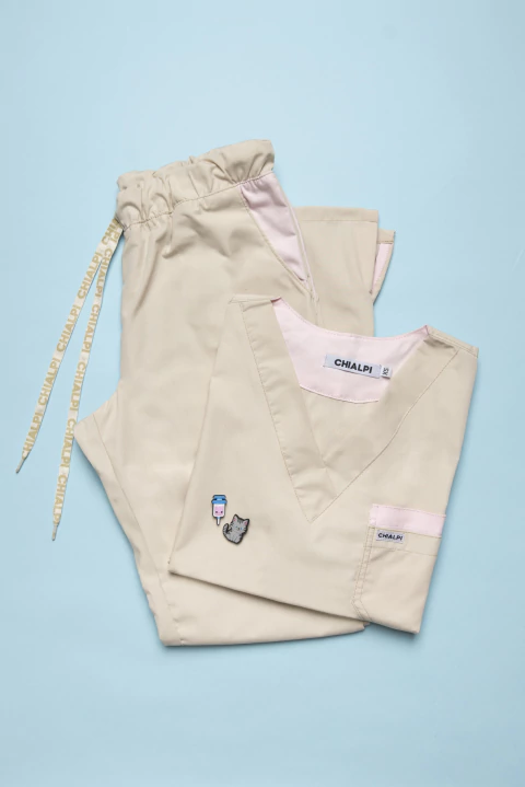 Venecia pantalón natural con rosa - comprar online