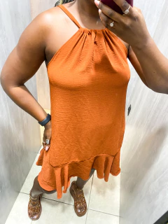 VESTIDO TRAPÉZIO BARRADO COM BABADO
