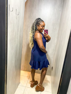 VESTIDO TRAPÉZIO BARRADO COM BABADO