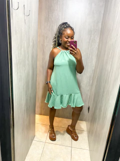 VESTIDO TRAPÉZIO BARRADO COM BABADO - comprar online