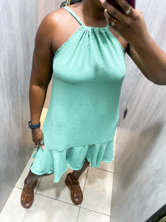 VESTIDO TRAPÉZIO BARRADO COM BABADO - Ahazza Modas