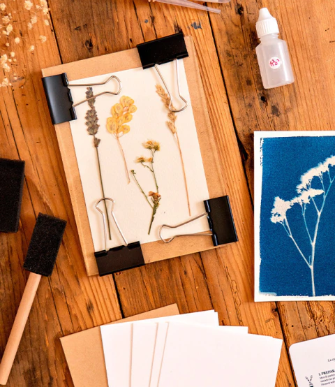 kit de cianotipia con todo lo que necestiás para revelar con luz del sol