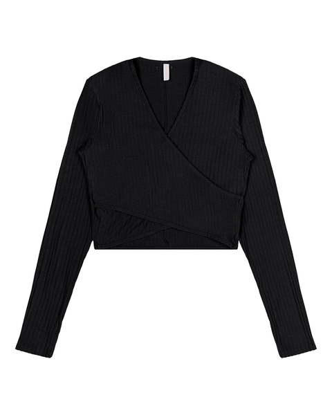 Blusa Cropped Transpassado canelado - Cereja Rosa Ref.72972