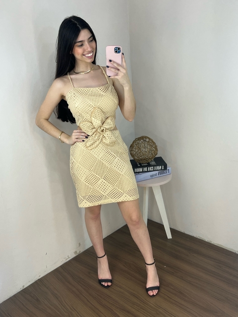 Vestido/Macaquinho Nude Maldivas Curto Crochê Michele Collection Ref.V4031