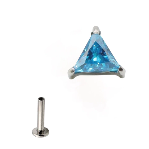 PIERCING HASTE 8MM TRIANGULO DE ZIRCONIA AZUL INTEIRA TITANIO