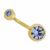 PIERCING UMBIGO 10MM PEDRA AZUL CELESTE 8MM/5MM AÇO 316L PVD GOLD