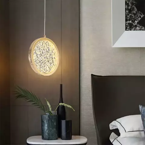 LAMPARA COLGANTE CIRCULO CRISTAL DORADO CHICO