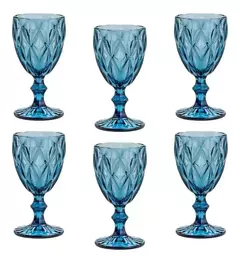 CONJUNTO COM 6 TAÇAS VIDRO DIAMANTE BLUE 300ML