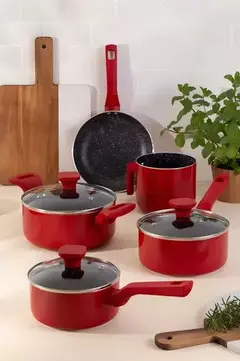 Conjunto De Panelas 5 Peças Pratic Cook Red Mimo Style - EMAGRECER FIT