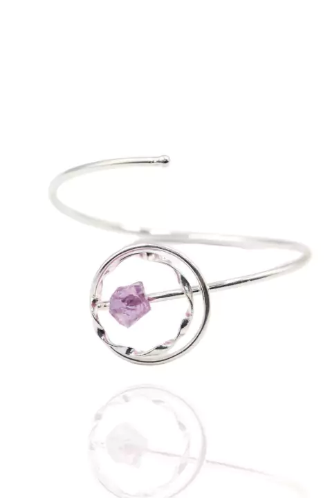 Bracelete Pedra Natural Ametista Banhado Prata