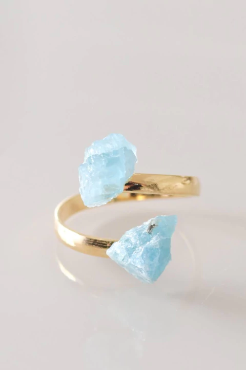 Anel Água Marinha duo ajustável banho ouro