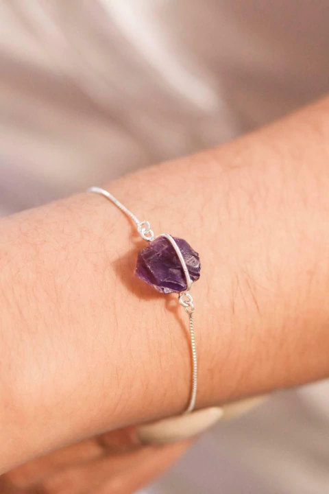 Pulseira Ametista Abraço Banho Prata