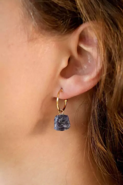 Brinco Argola Sodalita Bruta Banho Ouro