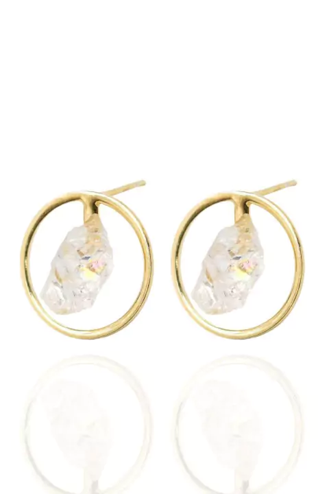 Brinco Cristal de Quartzo Bruto Argola Banho Ouro