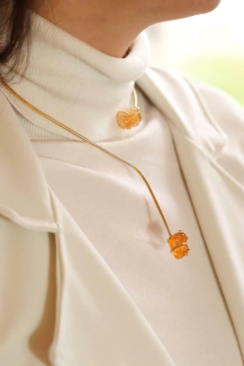 Choker Citrino Abraço Banho Ouro