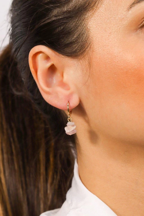 Brinco Quartzo Rosa Summer Vibes Banho Ouro