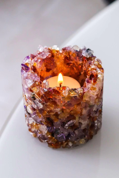 Porta Vela Cascalho Micro Citrino Pequeno 341 a 459 Gramas Aprox.