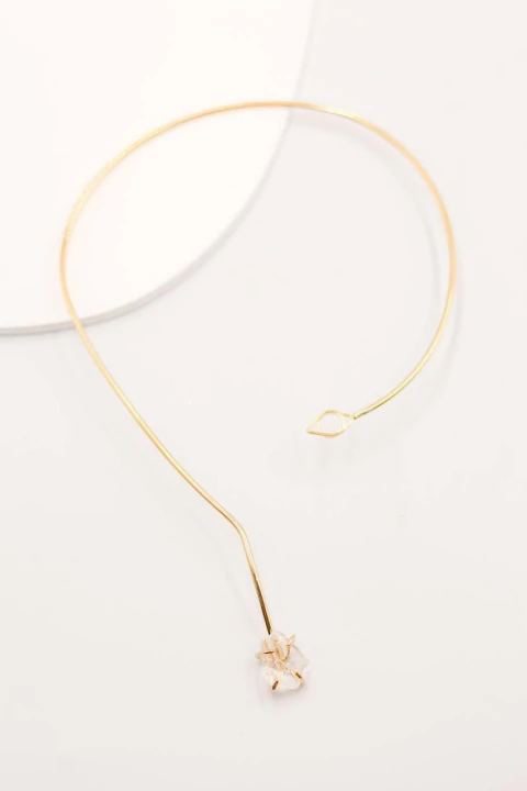 Choker Quartzo Cristal Olho Grego Banho Ouro