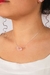 Colar Choker Quartzo Rosa Bruto com Garra Banhado Prata