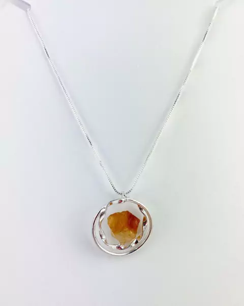 Colar Pedra Natural Citrino Conexão banhada Prata