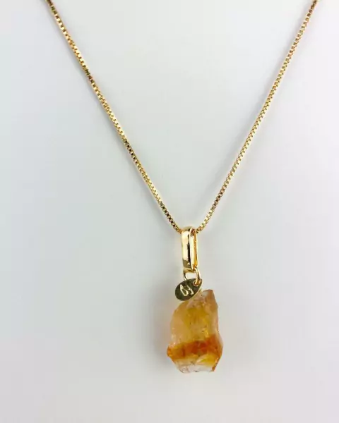 Colar Pedra Natural Citrino Conexão Singular banhada Ouro 18K