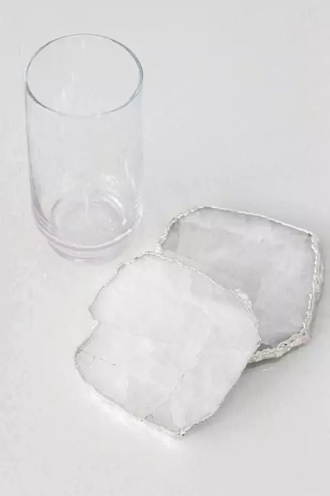 Porta Copo Cristal de Quartzo Pequeno Banho Prata Duplo