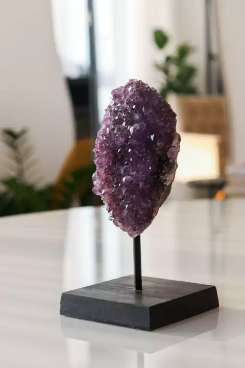Drusa Ametista na Base Madeira Preta 640 gramas